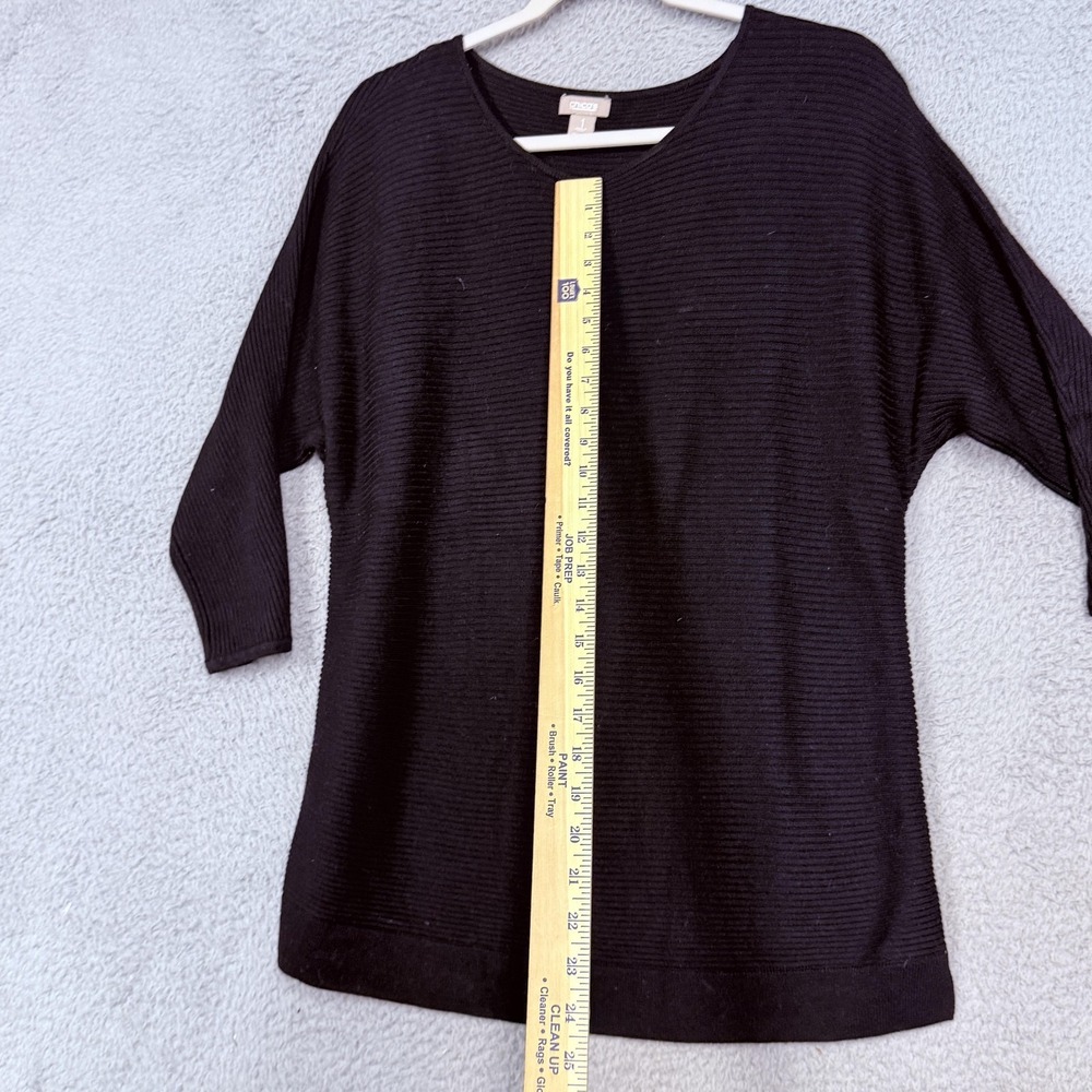 Chico's Sweater Womens 1 Black Ribbed 3/4 Dolman Sleeve Pullover Knit Top - Picture 12 of 13